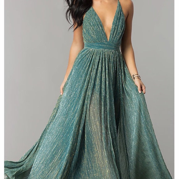 Emerald & Gold Prom Dress SIZE SM - Picture 2 of 3